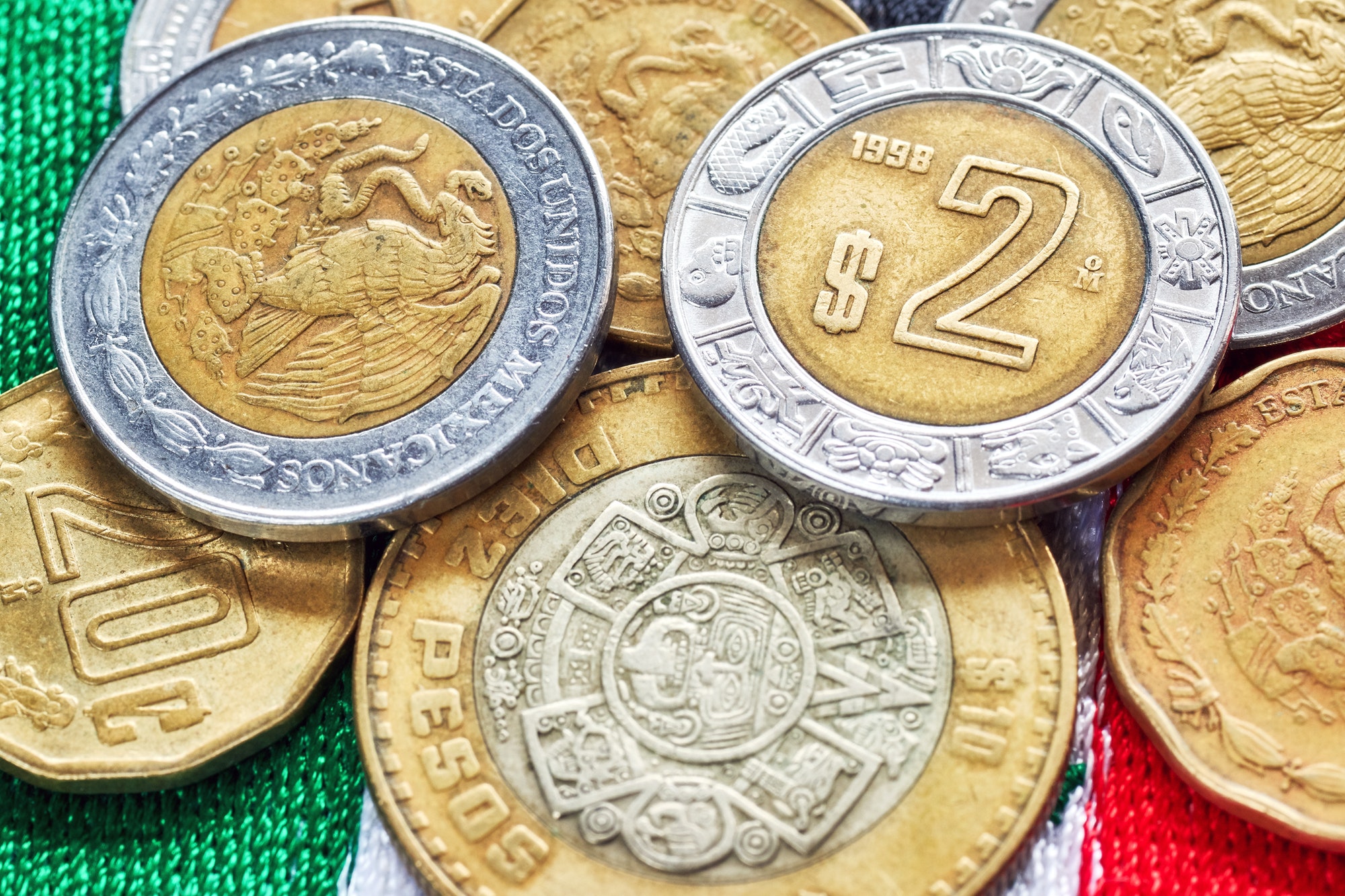 Extreme close up picture of Mexican peso.
